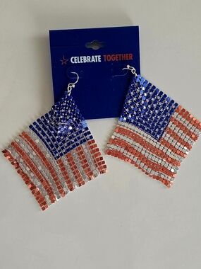 Celebrate Together American Flag Sequin Dangle Earrings - Red, White, Blue